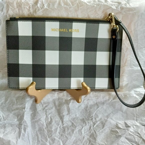 Michael Kors Handbags - Michael Kors Wristlet  Black and White Check  w/ Gold metal Detail